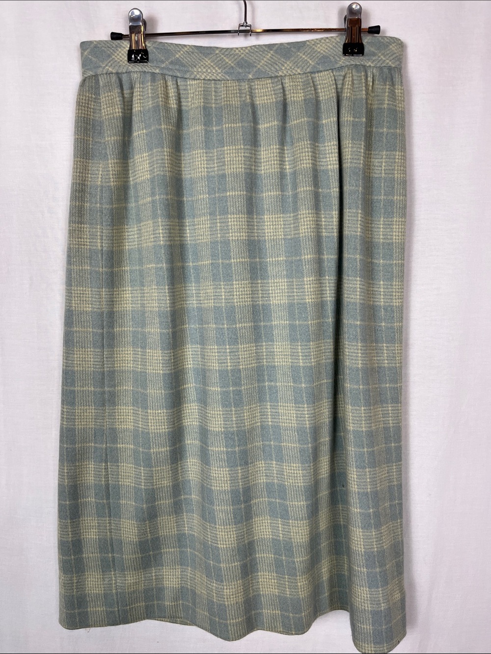 Vintage Dalton 100% Pure Virgin Wool Blue and Cream Button Up Pleated Skirt - Picture 3 of 6